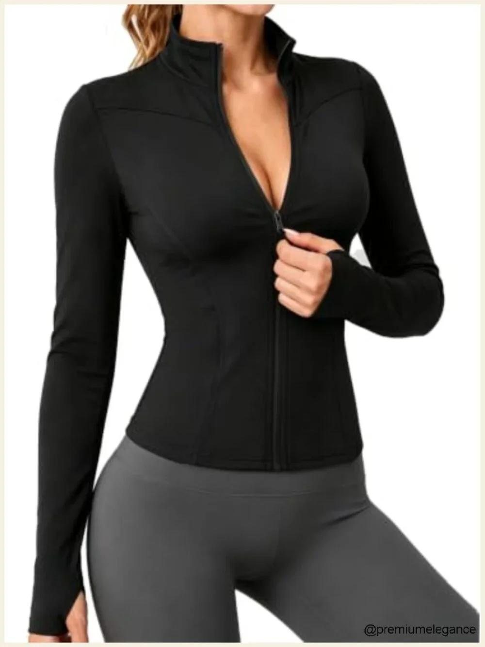 Zip Up Long Sleeve Athletic Jacket Lightweight Stand Collar Cropped Length Slim